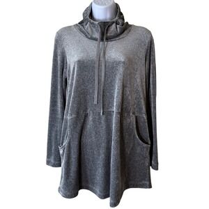 Pure Jill Velour Tunic Funnel Neck Drawstring Pockets Gray‎ Petite Small Cozy